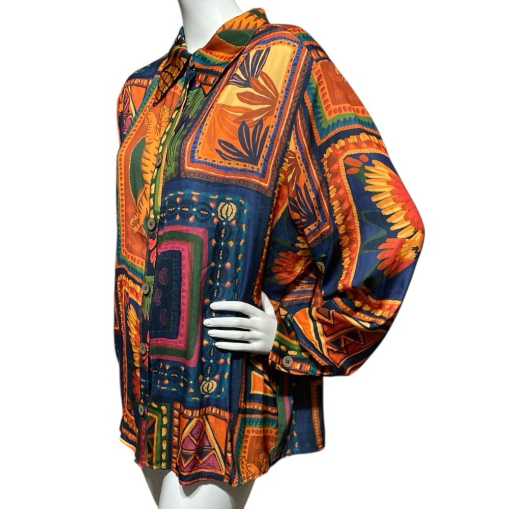 Rachel Zoe Button-Down Tropical Patchwork Floral … - image 3